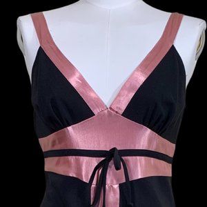 90's Pink Satin Strip Black Dress